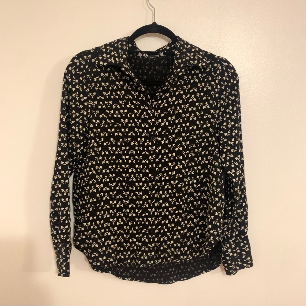 ZARA Button Down Blouse Black and White Top Size XS